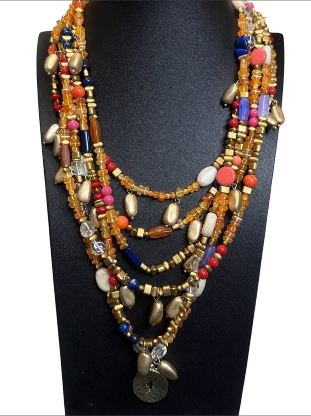 Chico’s Multi-Strand Amber Tone Matte Gold-Tone Boho Chic Statement Necklace